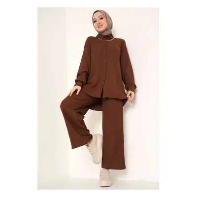 Bigdart T5858 Knitted Hijab Double Set - Brown