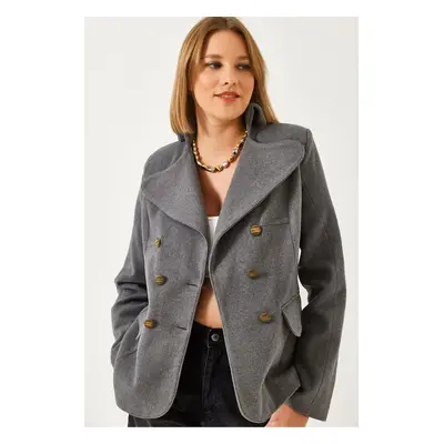 Bianco Lucci Women's Buttoned Lined Cashmere Jacket MBMS054