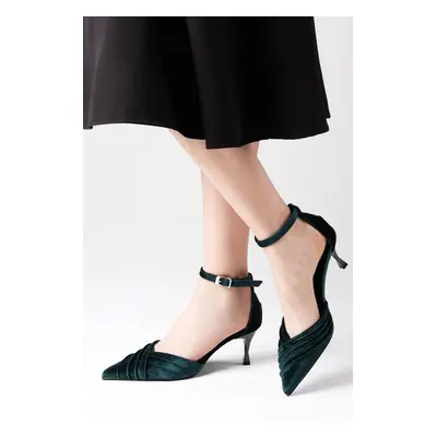 Mio Gusto Dina Green Color Velvet Fabric Women's Heeled Shoes