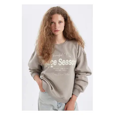 DEFACTO Loose Fit Crew Neck Printed Thick Sweatshirt