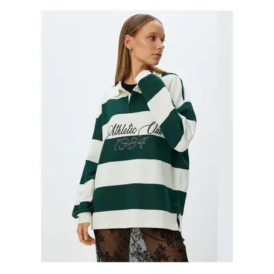 Koton Polo Collar Sweatshirt Oversize College Printed Color Block Raised