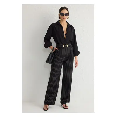 Trendyol Black Wide Leg Striped Woven Trousers