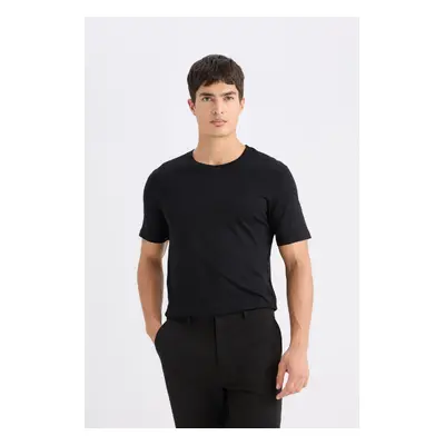 DEFACTO Slim Fit Slim Cut Crew Neck Basic Plain Short Sleeve T-Shirt