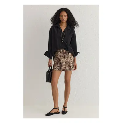 Trendyol Brown Floral Patterned Mini Length Woven Skirt