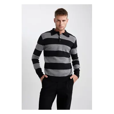 DEFACTO Standard Fit Regular Cut Striped Polo Neck Knitwear Sweater