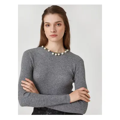 Koton Melis Ağazat X - Ribbed Knitwear Sweater With Pearl Detail