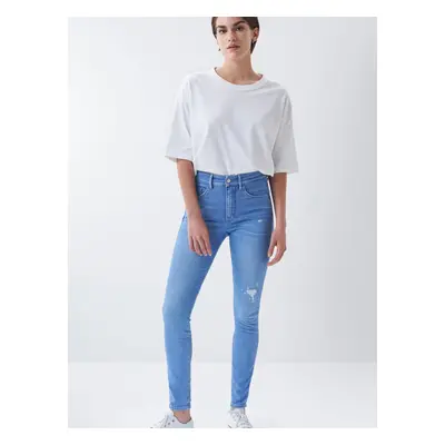 Modré dámské skinny fit džíny s potrhaným efektem Salsa Jeans Secre - Dámské