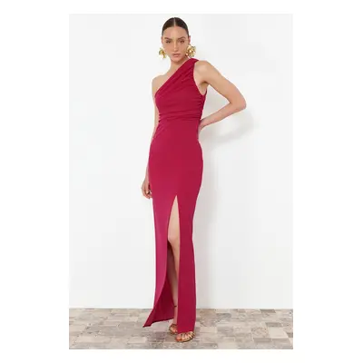 Trendyol Fuchsia Fitted Knitted Long Elegant Evening Dress