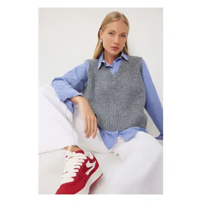 Happiness İstanbul Women's Gray Blue Shirt Knit Sweater