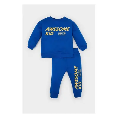 DEFACTO Baby Boy 2-Piece Set Crew Neck Printed Sweatshirt Elastic Tracksuit Bottoms