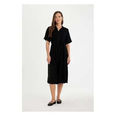 DEFACTO Belted Buttoned Short Sleeve Midi Dress