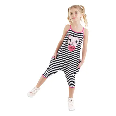 Denokids Love Me Girl's Striped Cat Strap Jumpsuit