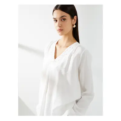 Koton Pearl Blouse V-Neck Long Sleeve Viscose Textured