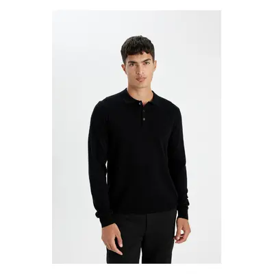 DEFACTO Standard Fit Regular Cut Polo Collar Soft Textured Premium Knitwear Sweater