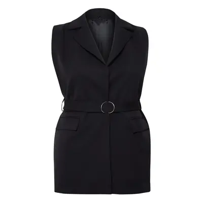 Trendyol Curve Black Regular Belted Lined Plus Size Woven Vest