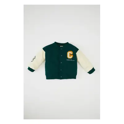 DEFACTO Baby Boy College Collar Snap Closure Double Pocket Seasonal Printed Bomber Cardigan