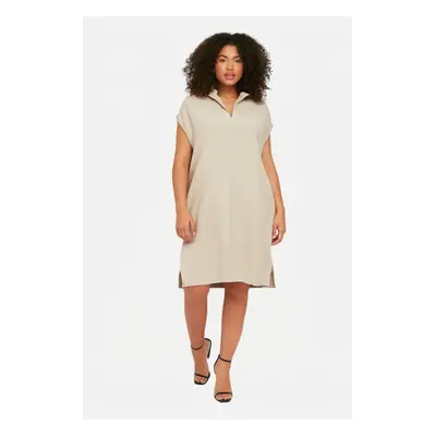 Trendyol Curve Cream Shirt Collar Slit Woven Plus Size Dress