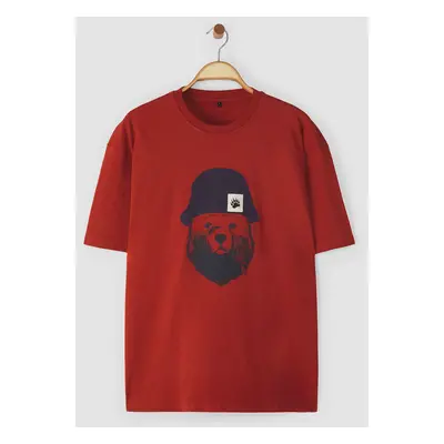 Trendyol Brick Oversize/Wide Cut Applique Hat Detail 100% Cotton Short Sleeve T-Shirt