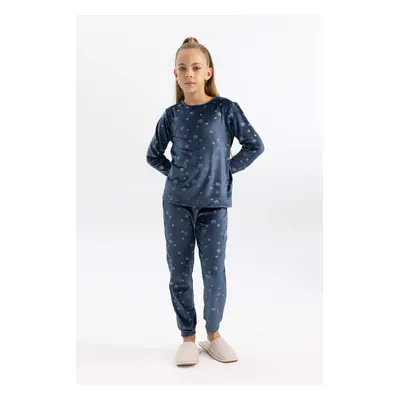 DEFACTO Girl Regular Fit Velvet Piece Pajama Set