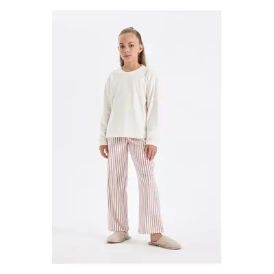 DEFACTO Girls Pajama Set Polar Fleece Long Sleeve Top Long Bottom