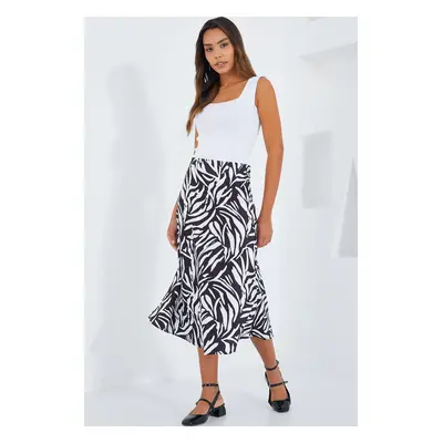 Bigdart Women's Black and White Patterned Satin Skirt