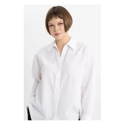 DEFACTO Oversize Wide Pattern Basic Plain Poplin Long Sleeve Shirt