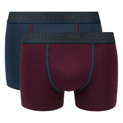 Replay Boxerky Boxer Style Cuff Logo&Contrast Piping 2Pcs Box - Dark Blue/Bordeaux - Pánské