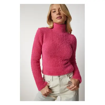 Happiness İstanbul Women's Fuchsia Turtleneck Bearded Knitwear Sweater