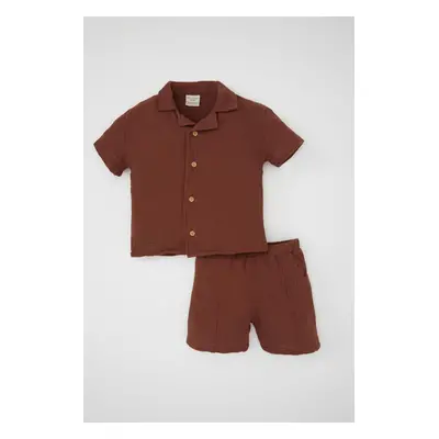 DEFACTO Baby Boy 2-Piece Set Muslin Short Sleeve Shirt Shorts