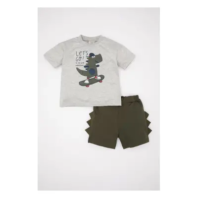 DEFACTO Baby Boy Dinosaur Printed Short Sleeve T-Shirt Shorts 2-Piece Set