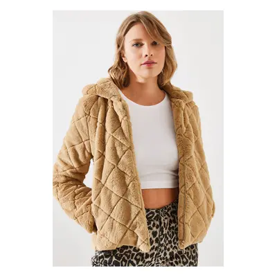 Bianco Lucci Women's Hooded Quilted Plush Coat