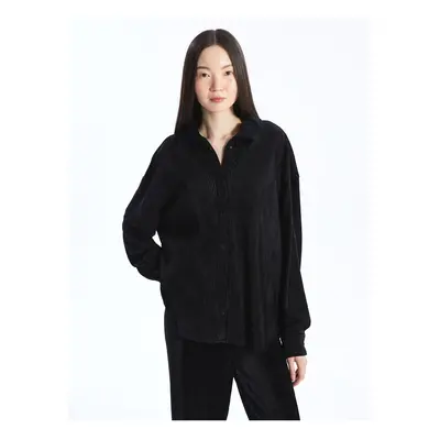 LC Waikiki Plain Long Sleeve Oversize Velvet Women's Shirt