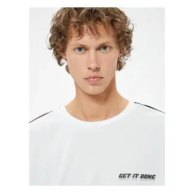 Koton Short Sleeve Crew Neck Stripe Detailed Slogan Printed Sports T-Shirt