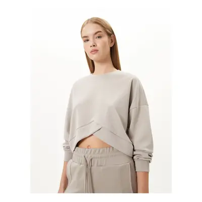 Koton Asymmetric Cut Crop Oversize Yoga Sweatshirt Long Sleeve Crew Neck Modal Fabric