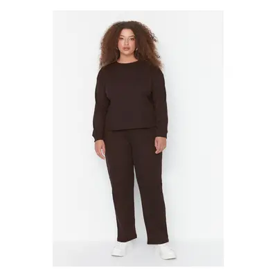 Trendyol Curve Brown Thessaloniki Knitted Plus Size Pajama Set