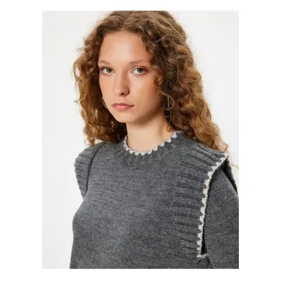 Koton Knitted Sweater Crew Neck Ruffle Detail Long Sleeve