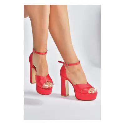 Fox Shoes Women's Red Satin Fabric Platform Heels Evening Dress Shoes