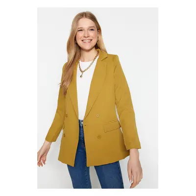 Trendyol Light Brown Regular Lined Double Breasted Closure Button Detailed Woven Blazer Jacket