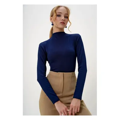 Trend Alaçatı Stili Women's Navy Blue Half Turtleneck Two Thread Blouse