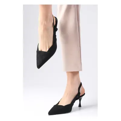 Mio Gusto Megan Black Color Pointed Toe Open Back Chunky Heel Shoes