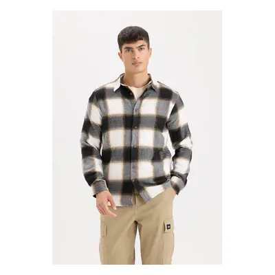 DEFACTO Regular Fit Polo Collar Plaid Flannel Long Sleeve Shirt