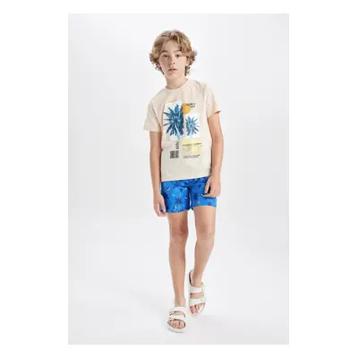 DEFACTO Boy 2-Piece Set Palm Printed Crew Neck Short Sleeve T-Shirt Swim Shorts