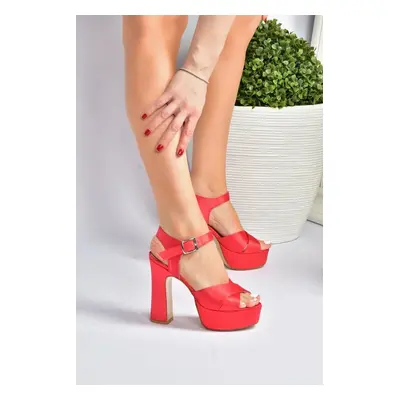 Fox Shoes Women's Red Satin Fabric Platform Heeled Evening Shoes