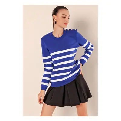 Bigdart Button Detail Striped Sweater - Sax