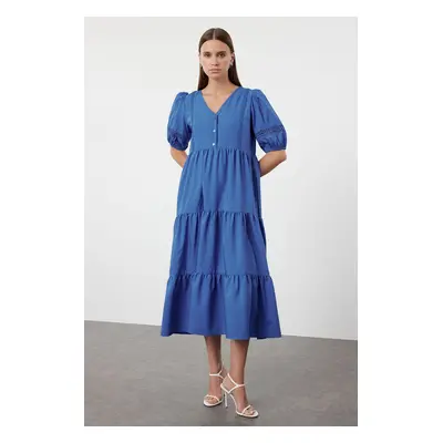 Trendyol Saks Shift-Straight Cut Poplin Midi Woven Dress