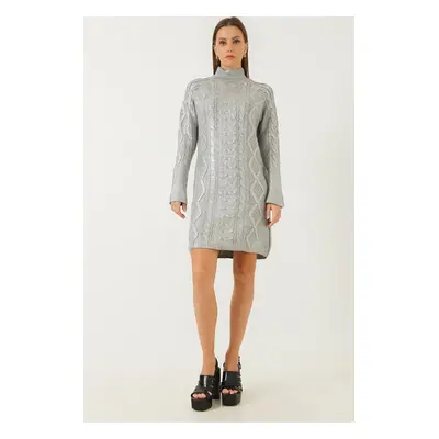 Bianco Lucci Women's Turtleneck Patterned Knitwear Dress