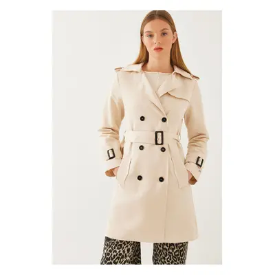 Bianco Lucci Women's Back Aller Detail Buckle Trench Coat