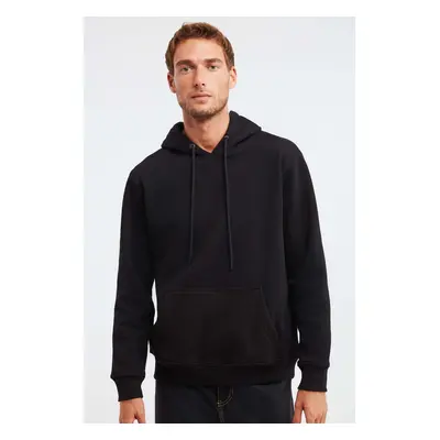 GRIMELANGE Jorge Men's Soft Hooded Organic Cotton Kangaroo Pocket Regular Black Sweatshirt