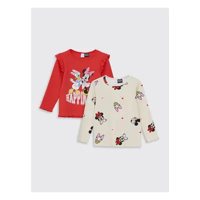 LC Waikiki Baby Crew Neck Long Sleeve Minnie Mouse Printed Cotton Baby Girl T-Shirt 2-Pack