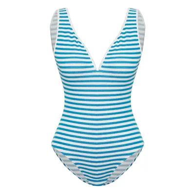 Trendyol Striped V Neck Textured Swimsuit